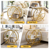 Artiss Side Table Marble Finish Coffee Table Nightstand Storage Shelf White&Gold