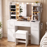 Artiss Dressing Table Vanity Desk LED Mirror Stool Set Charging Station Glass Top Rotating Shelf White