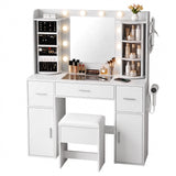Artiss Dressing Table Vanity Desk LED Mirror Stool Set Charging Station Glass Top Rotating Shelf White