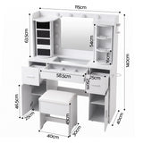 Artiss Dressing Table Vanity Desk LED Mirror Stool Set Charging Station Glass Top Rotating Shelf White