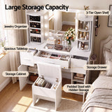 Artiss Dressing Table Vanity Desk LED Mirror Stool Set Charging Station Glass Top Rotating Shelf White