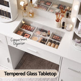 Artiss Dressing Table Vanity Desk LED Mirror Stool Set Charging Station Glass Top Rotating Shelf White