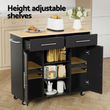 Artiss Kitchen Island Trolley Rolling Serving Cart Storage Drawer Cabinet 100cm Black