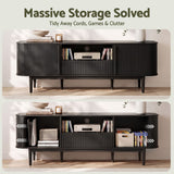 Artiss 160cm TV Unit Storage Drawer Curved Edge Sliding Fluted Style Door Black