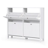 Artiss Shoe Cabinet 4 Flip Drawers Fluted Style Adjustable Shelves White