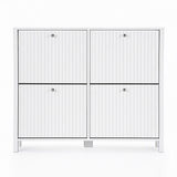 Artiss Shoe Cabinet 4 Flip Drawers Fluted Style Adjustable Shelves White