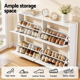 Artiss Shoe Cabinet 4 Flip Drawers Fluted Style Adjustable Shelves White