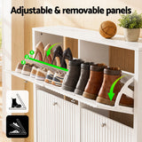 Artiss Shoe Cabinet 4 Flip Drawers Fluted Style Adjustable Shelves White