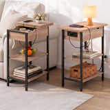 Artiss Coffee Table Set Of 2 Side Bedside End Table Charging Station Flip-Top Storage 60cm Wood