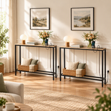 Artiss Set of 2 Narrow Sofa Console Tables with Charging Station, Wood
