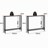 Artiss Set of 2 Narrow Sofa Console Tables with Charging Station, Wood