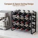 Artiss 3-Tier Wine Rack Metal Freestanding 12 Bottles Modular Countertop Wine Display Shelf Black