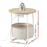 Artiss Set of 2 Round Coffee Table Bedside Side End Table Charging Station Storage Basket