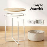 Artiss Set of 2 Round Coffee Table Bedside Side End Table Charging Station Storage Basket