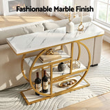 Artiss Console Table Marble Effect 4-Tier Shelves 105CM White&Gold