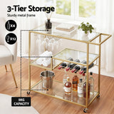 Artiss Bar Cart Drink Trolley Serving Cocktail Wine Rack Glass Holder 102cm Gold
