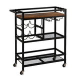 Artiss Bar Cart Drinks Trolley Serving Wine Rack Glass Holder 3 Hooks 72cm Black