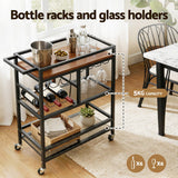 Artiss Bar Cart Drinks Trolley Serving Wine Rack Glass Holder 3 Hooks 72cm Black