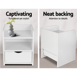 Artiss 2X Bedside Table 1 Drawer with Shelf - FARA White
