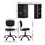 Artiss Office Desk & Chair Set 120cm Computer Desk with 3 Drawers & Open Shelves, Ergonomic Armless Office Chair with Wheels, Height Adjustable for Home Office Study