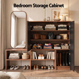 Artiss 2-IN-1 Shoe Cabinet Bench w/ Adjustable Shelf Hallway Walnut & Black