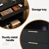 Artiss Bedside Table LED Nightstand Charging Station 2 Drawers - Black