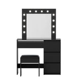Artiss Dressing Table Set Stool 12 Led Bulbs Black