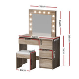 Artiss Dressing Table Set Stool 12 Led Bulbs Wood