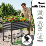 Green Fingers Mobile Raised Garden Bed With Wheels Storage Shelf 81cm Height for Vegetables Herb Charcoal