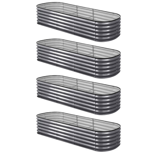 Green Fingers 4 Pcs Raised Garden Bed Kit Oval Galvanized Steel Planter Boxes 240x80x42cm, Heavy Duty Metal Elevated Garden Bed for Vegetables Flowers Herbs, with Safety Edging, Gloves & Pegs Included