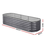 Green Fingers 4 Pcs Raised Garden Bed Kit Oval Galvanized Steel Planter Boxes 240x80x56cm, Heavy Duty Metal Elevated Garden Bed for Vegetables Flowers Herbs, with Safety Edging, Gloves & Pegs Included