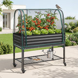 Green Fingers Mobile Raised Garden Bed with Net Cover Storage Shelf for Tomato Vegetables Herb Charcoal