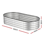 Green Fingers Raised Garden Bed Galvanised Oval Metal Planter Box Large Outdoor 150x70x30cm Silver