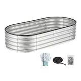 Green Fingers Raised Garden Bed Galvanised Oval Metal Planter Box Large Outdoor 150x70x30cm Silver