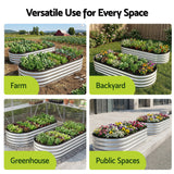 Green Fingers Raised Garden Bed Galvanised Oval Metal Planter Box Large Outdoor 150x70x30cm Silver