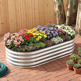 Green Fingers Raised Garden Bed Galvanised Oval Metal Planter Box Large Outdoor 150x70x30cm Silver
