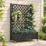 Green Fingers Mobile Planter Box with Trellis, Self Watering Garden Bed & Privacy Screen for Climbing Plants Flowers, Black