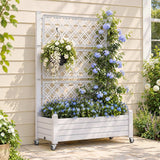 Green Fingers Mobile Planter Box with Trellis, Self Watering Garden Bed & Privacy Screen for Climbing Plants Flowers, White