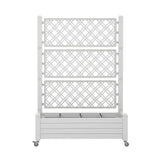 Green Fingers Mobile Planter Box with Trellis, Self Watering Garden Bed & Privacy Screen for Climbing Plants Flowers, White
