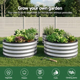 Green Fingers Round Raised Garden Bed 2 Pack Galvanised Planter Box Rust Resistant 60x60x30cm Silver