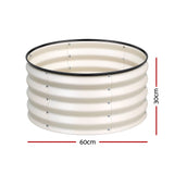 Green Fingers Round Raised Garden Bed 2 Pack Galvanised Planter Box Rust Resistant 60x60x30cm White