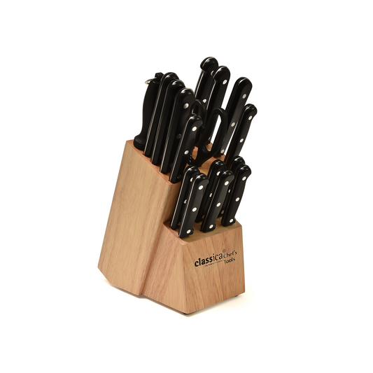 CLASSICA 17 PIECE CHEF'S TOOLS AND SATEAK KNIFE SET IN BLOCK