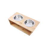CHARLIE'S Bamboo Dog Feeder With Stainless Steel Bowls Natural Large
