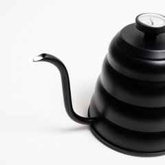 COFFEE CULTURE BLACK STAINLESS STEEL GOOSE KNECK KETTLE WITH THERMOMETER - 1.2L