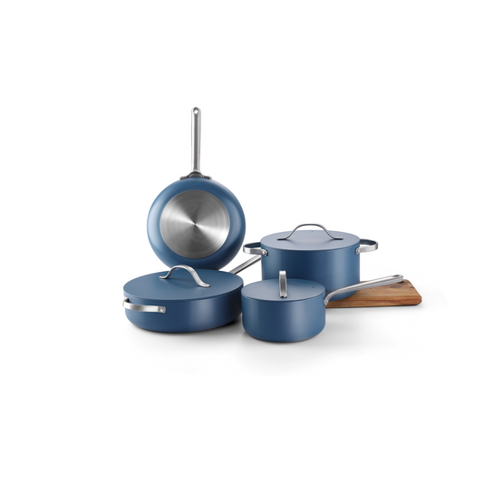 AMERCOOK CAYENNE CERAMIC COATED 7 PIECE COOKWARE SET NAVY