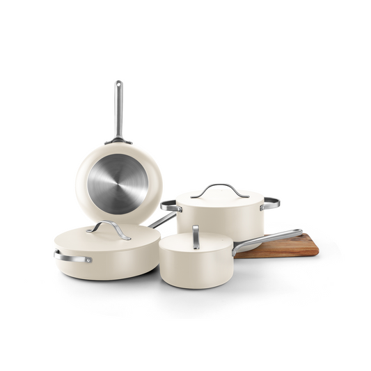 AMERCOOK CAYENNE CERAMIC COATED 7 PIECE COOKWARE SET IVORY