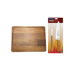TRAMONTINA CHURASCO 2PC CARVING SET WITH AFRICAN MAHOGANY BOARD