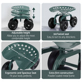 Gardeon Garden Seat 360 Swivel Rolling Adjustable Height Work Scooter Cart Wheels Heavy Duty 150kg