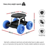 Gardeon Garden Cart Seat with Wheels, Rolling Work Stool with Tool Storage Tray, 440lbs (200kg) Heavy Duty Capacity Garden Stool for Outdoor Yard Work, Car Detailing, and Garage Maintenance, Blue/Black
