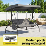 Gardeon Outdoor Swing Chair with Canopy Convertible Hanging Bed Grey